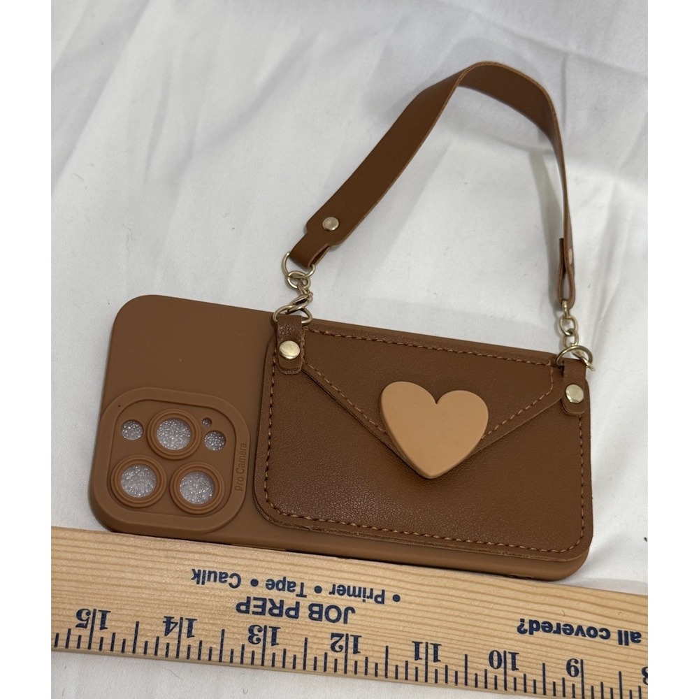 Brown W/Heart Pocket Phone Case For Apple iPhone 13 Pro Max w/Wristlet